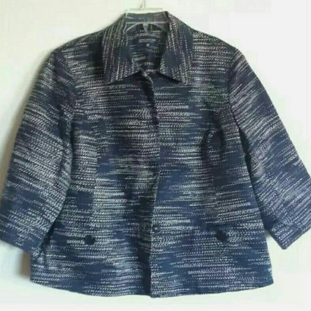 Jones New York Navy and White Patterned Blazer
